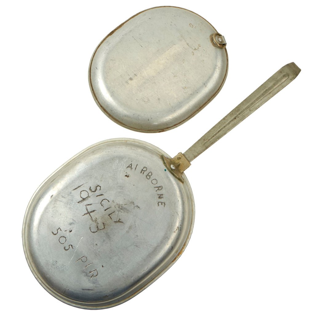 Original U.S. WWII 82nd Airborne Division 505th Parachute Infantry Regiment Inscribed M1910 Mess Kit - Sicily 1943 Original Items