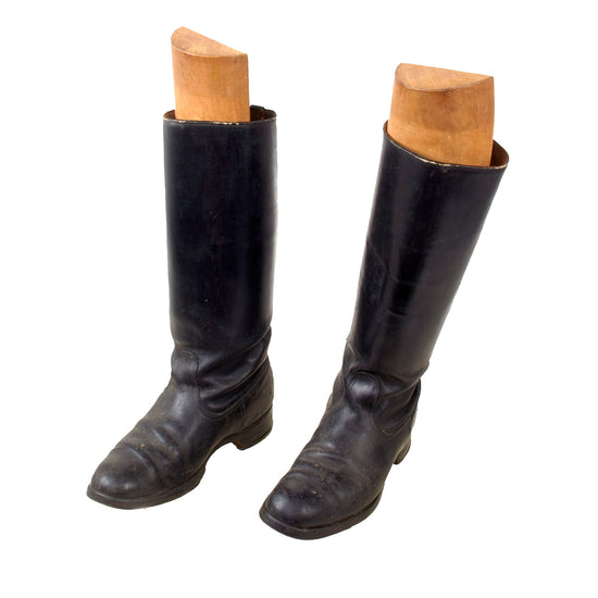Original German WWII Officer's Tall Black Leather Jackboot Riding Boots with Partial Boot Trees Original Items