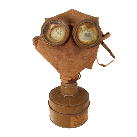 Original Imperial Japanese WWII Gas Mask with Filter and Paper Label - Dated 1943 Original Items