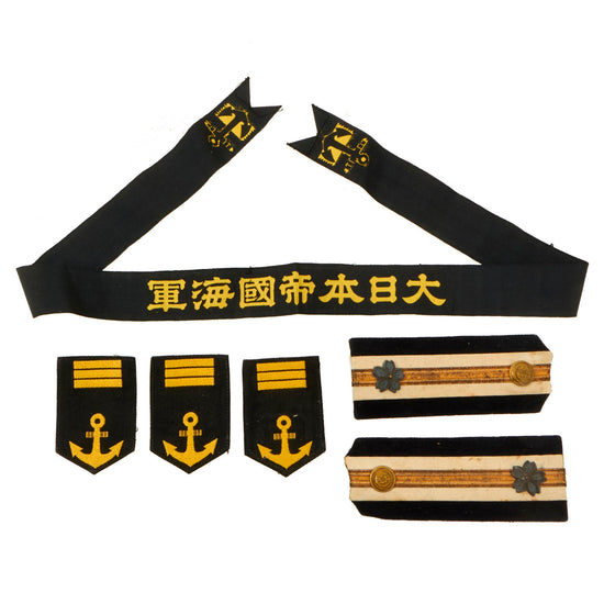 Original Japanese WWII Imperial Japanese Navy Shoulder Board, Cap Tally & Collar Tab Lot - 6 Items Total Original Items