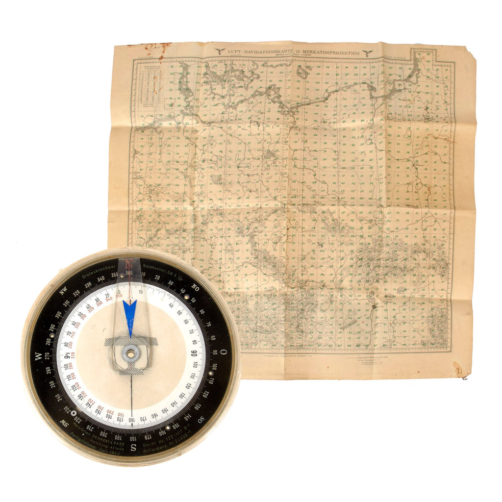 Original German WWII Luftwaffe Dreieckrechner DR 2 Flight Computer Fl.23825-1 with Luftwaffe Map of Germany Original Items