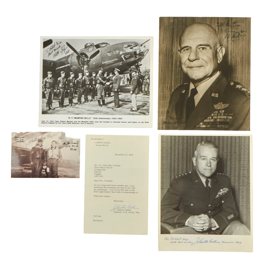 Original U.S. WWII Autograph Lot with Three Generals & Memphis Belle Pilot - Five Pieces Total Original Items