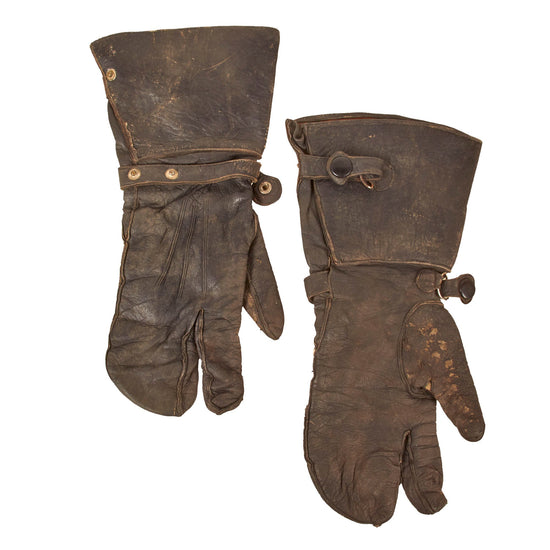 Original German WWII Matched Pair of Luftwaffe Leather Flying Mittens by Matthäus Röder - LBA Marked and Dated 1939 Original Items