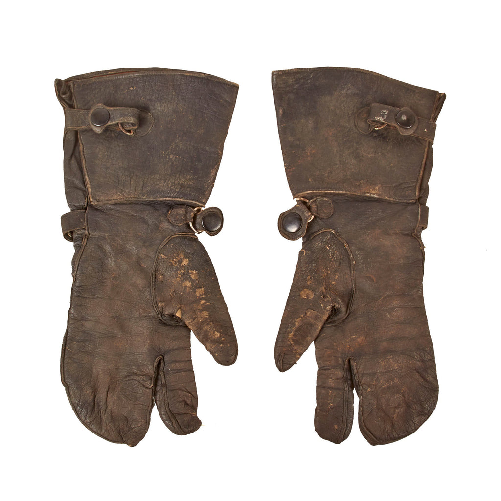 Original German WWII Matched Pair of Luftwaffe Leather Flying Mittens by Matthäus Röder - LBA Marked and Dated 1939 Original Items