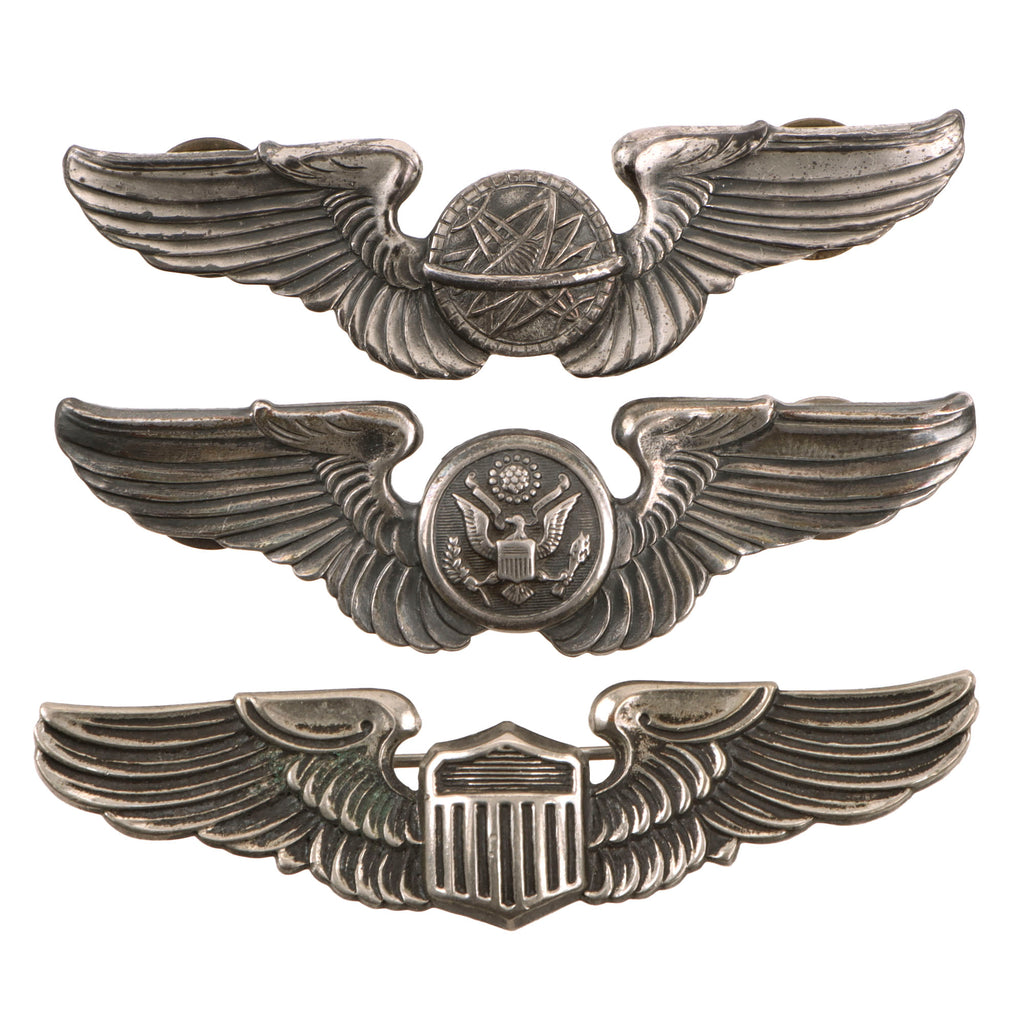 Original U.S. WWII Army Air Forces AAF Pilot, Navigator and Air Crew Member Aviation Wings - Lot of 3 Original Items