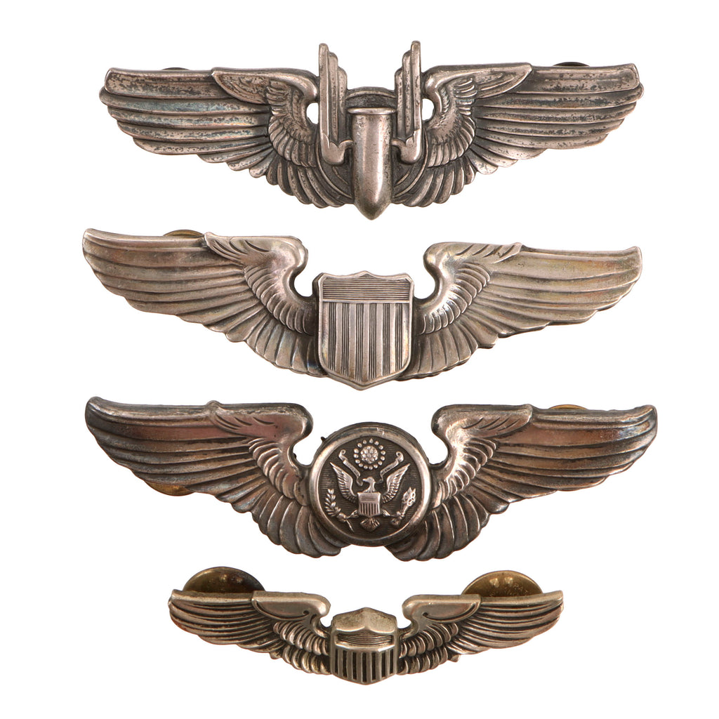 Original U.S. WWII Army Air Forces Bombardier, Pilot and Air Crew Member Aviation Wings - Lot of 4