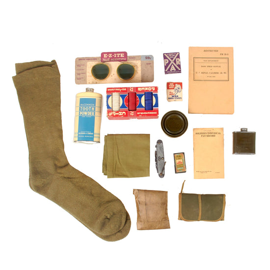 Original U.S. WWII Personal Effect Items Lot Including Ulster Pocket Knife, Poker Chips in Box & M1 Garand Field Manual Original Items