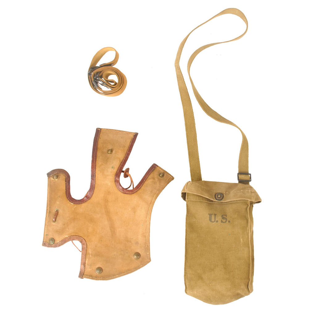 Original U.S. WWII Thompson Submachine Gun Accessory Lot with British-Made Action Cover, Sling, and Magazine Bag Original Items