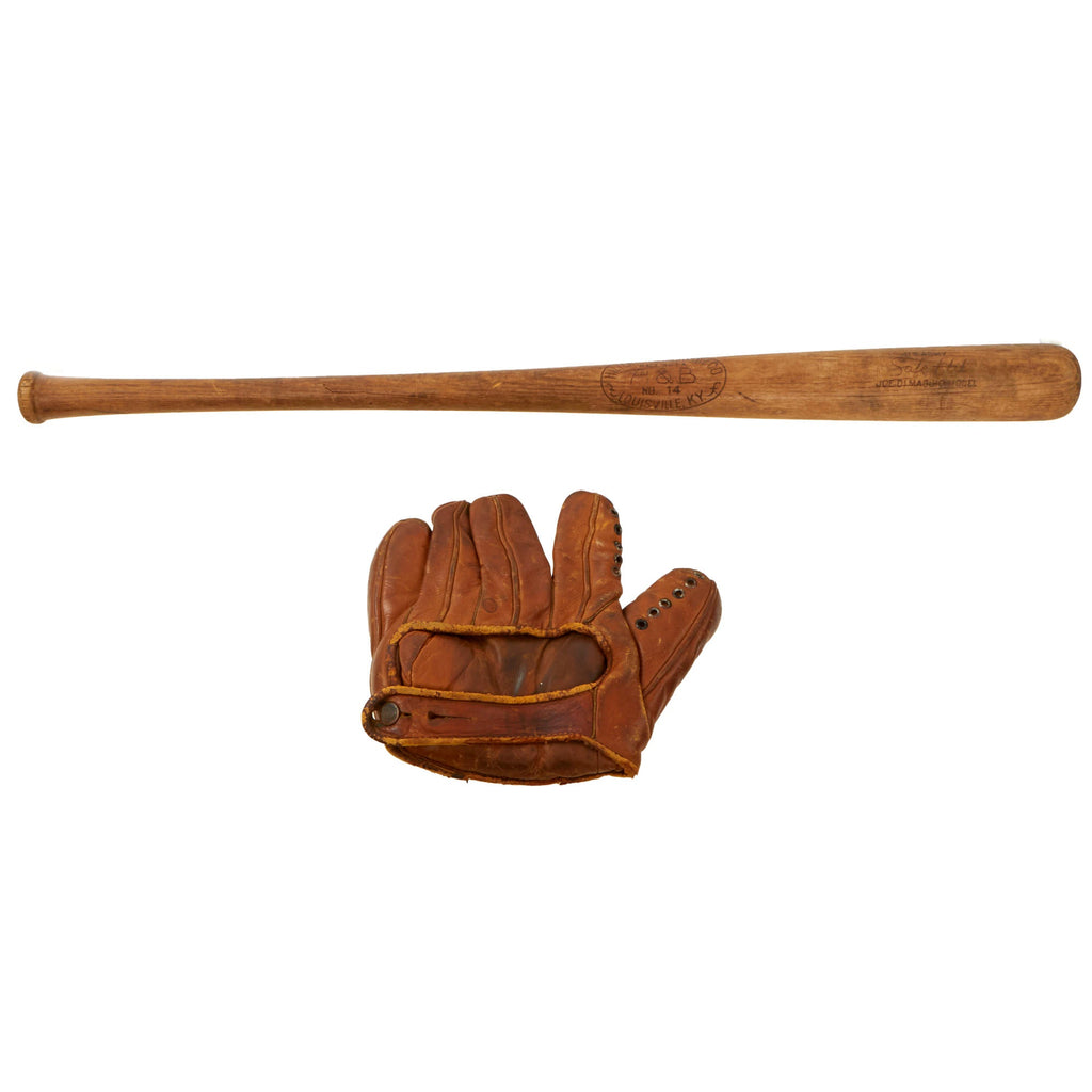 Original U.S. WWII Army Marked Baseball Bat by Hillerich & Bradsby Co. & Special Services-Marked Catcher’s Glove Mitt Original Items
