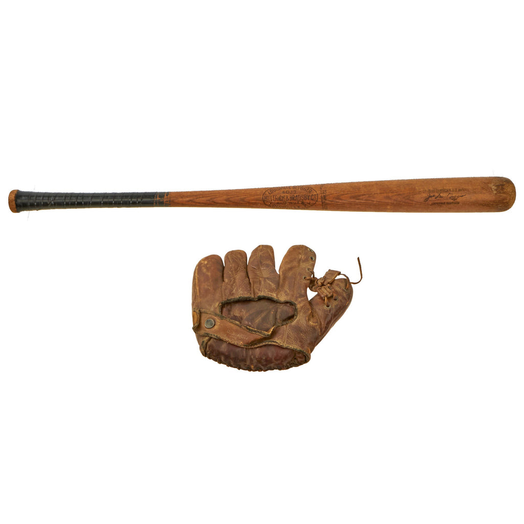 Original U.S. WWII Army Special Services Marked Baseball Bat by Hillerich & Bradsby Co. & Catcher’s Glove Mitt by Goldsmith Original Items
