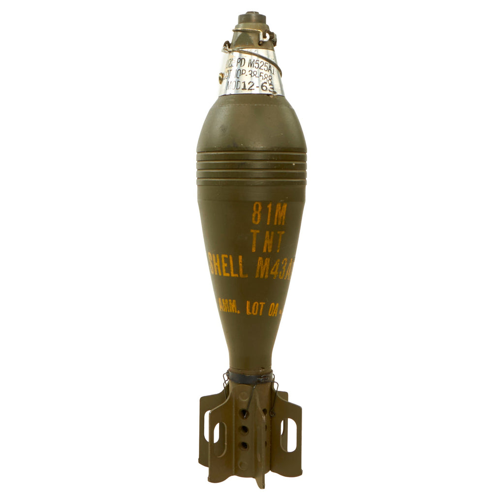Original U.S. Vietnam War Excellent Deactivated 81mm M43A1B1 HE Mortar Shell Round Dated 1953 with 1963-Dated M525A1 Fuze - Inert Original Items
