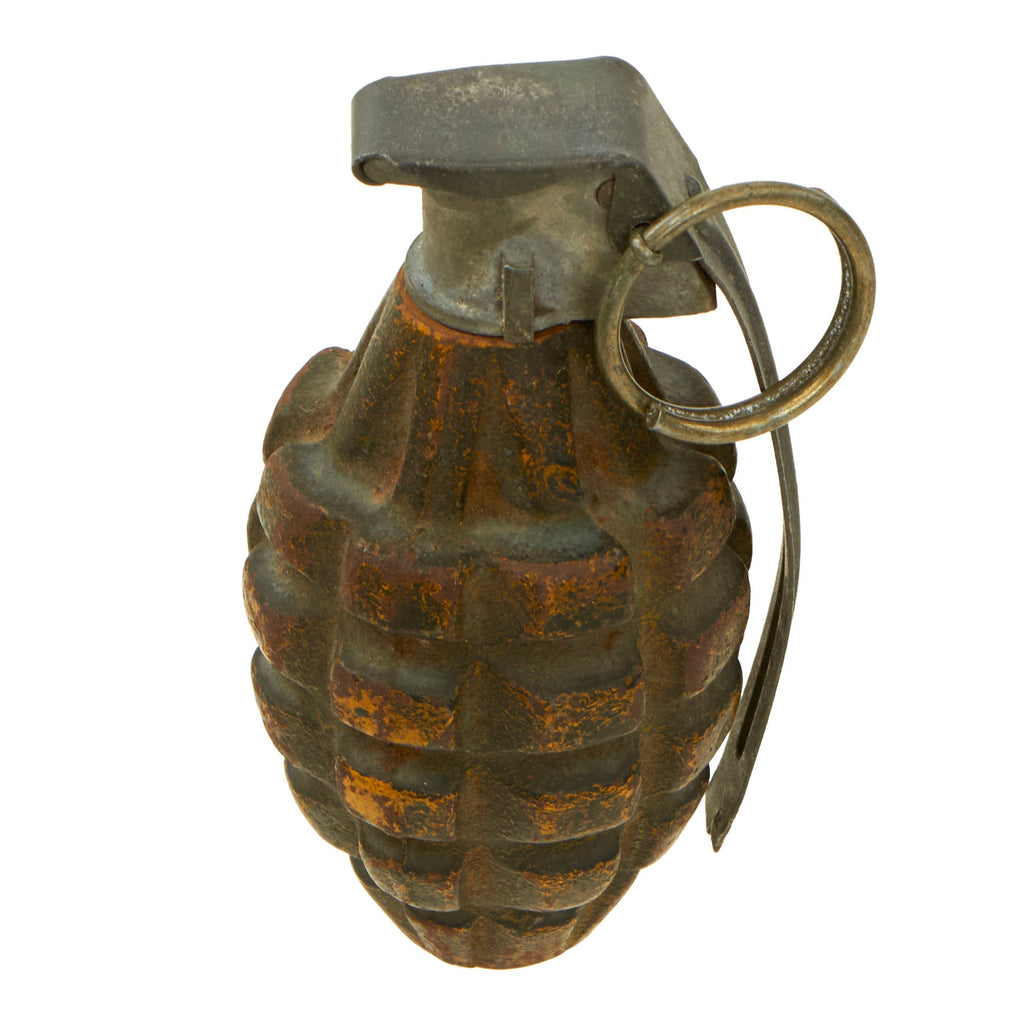 Original U.S. WWII Inert MkII Pineapple Grenade with Yellow Ring with M200A1 Fuze Original Items