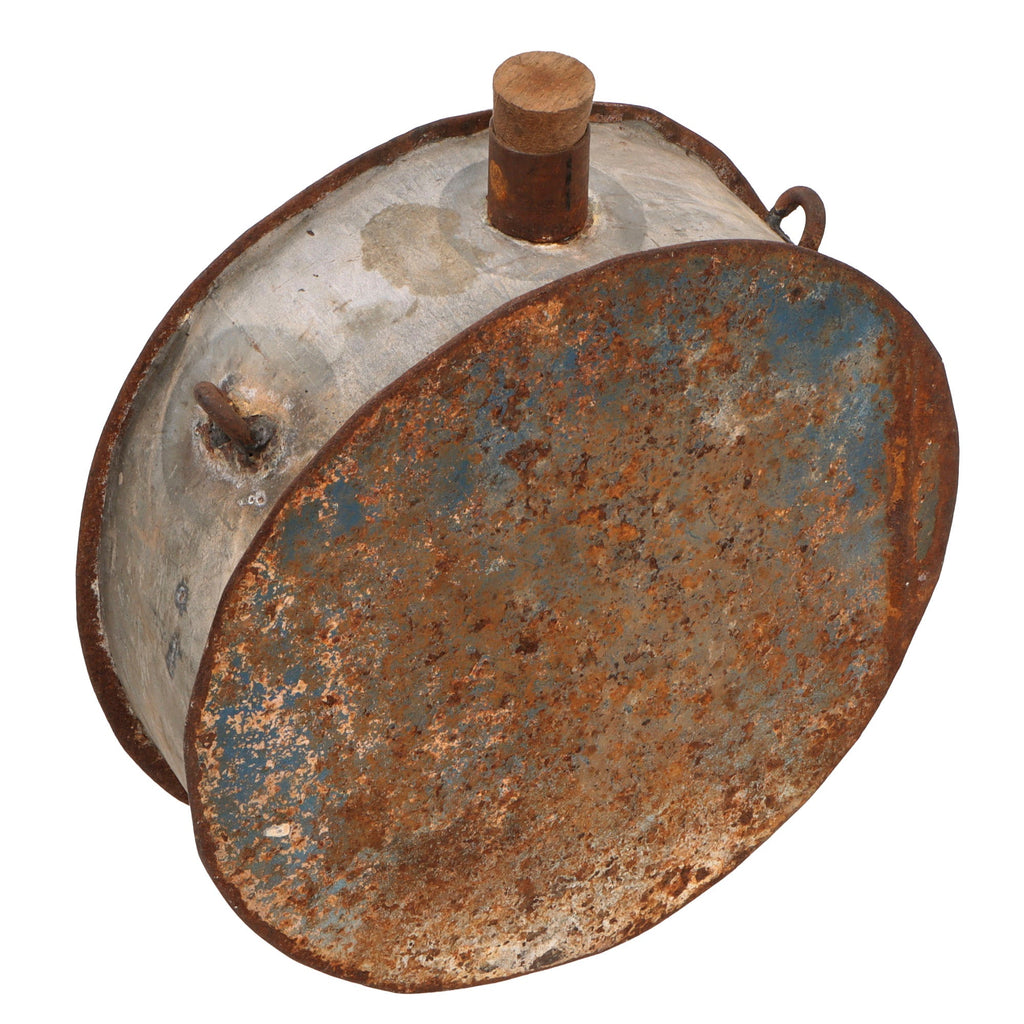 Original U.S. Old West Era Frontiersman Homemade Metal Canteen with Wooden Stopper Original Items