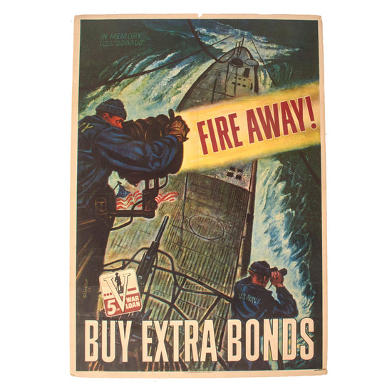 Original U.S. WWII Buy Extra War Bonds Propaganda Poster - In Memory USS Dorado Submarine - 20" x 28" Original Items