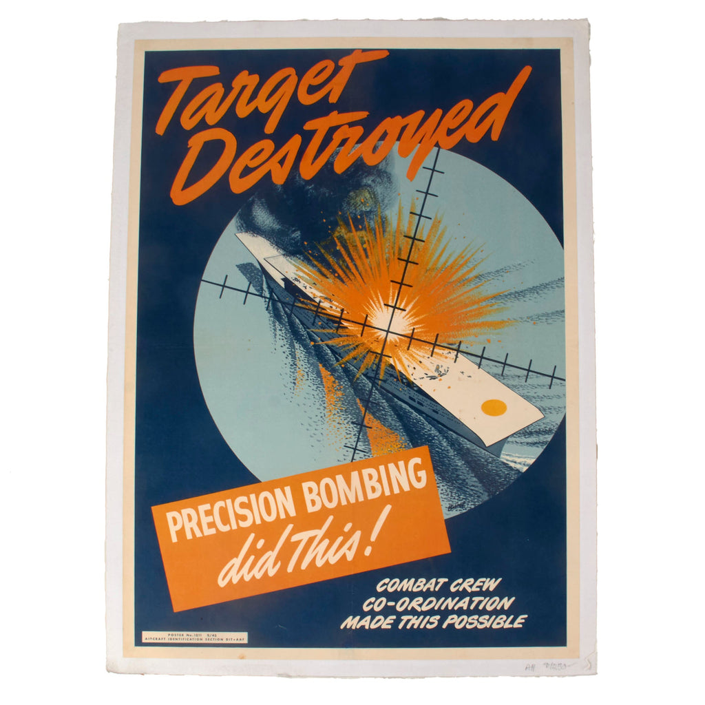 Original U.S. WWII “Target Destroyed - Precision Bombing Did This!” Army Air Forces Poster - Linen-Backed - 19½ x 26¼” Original Items