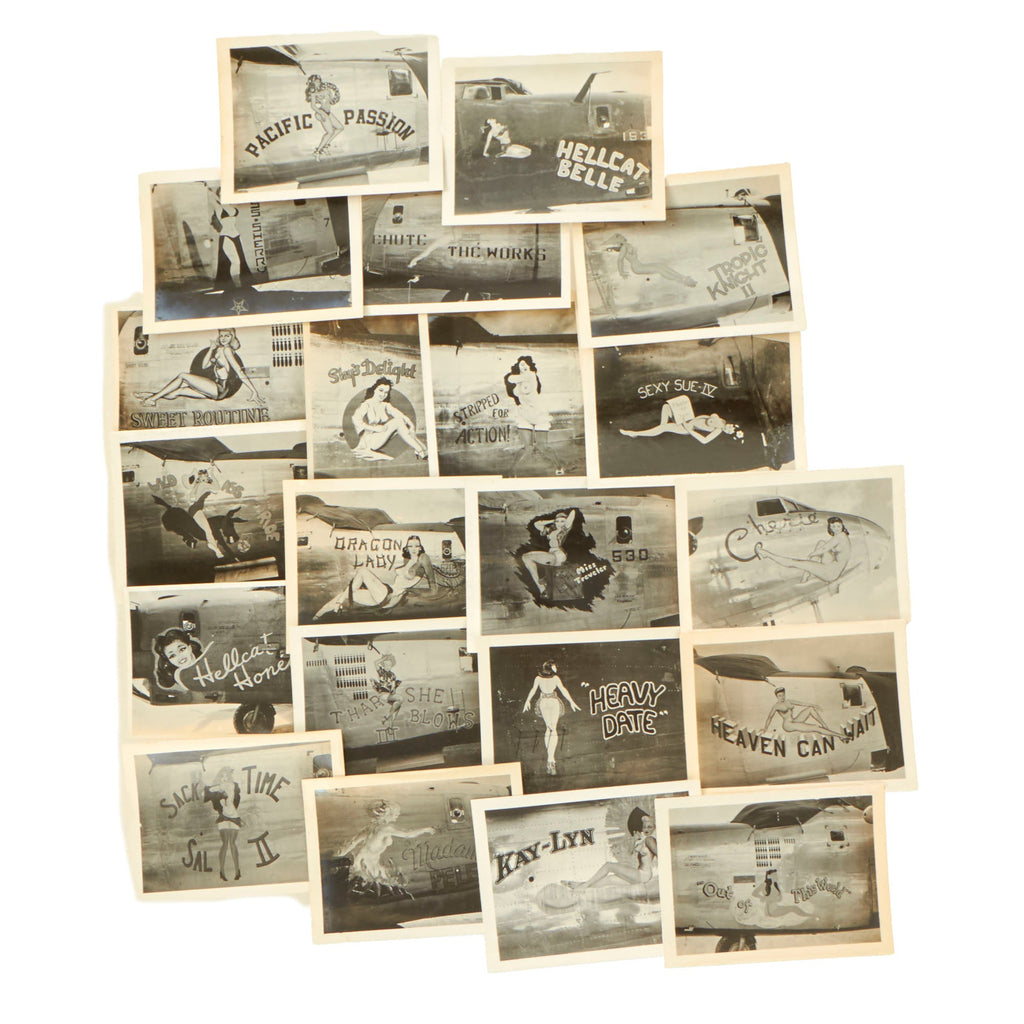 Original U.S. WWII AAF Nose Art Photo Collection with Fantastic Suggestive Artwork - 21 Photos Total Original Items