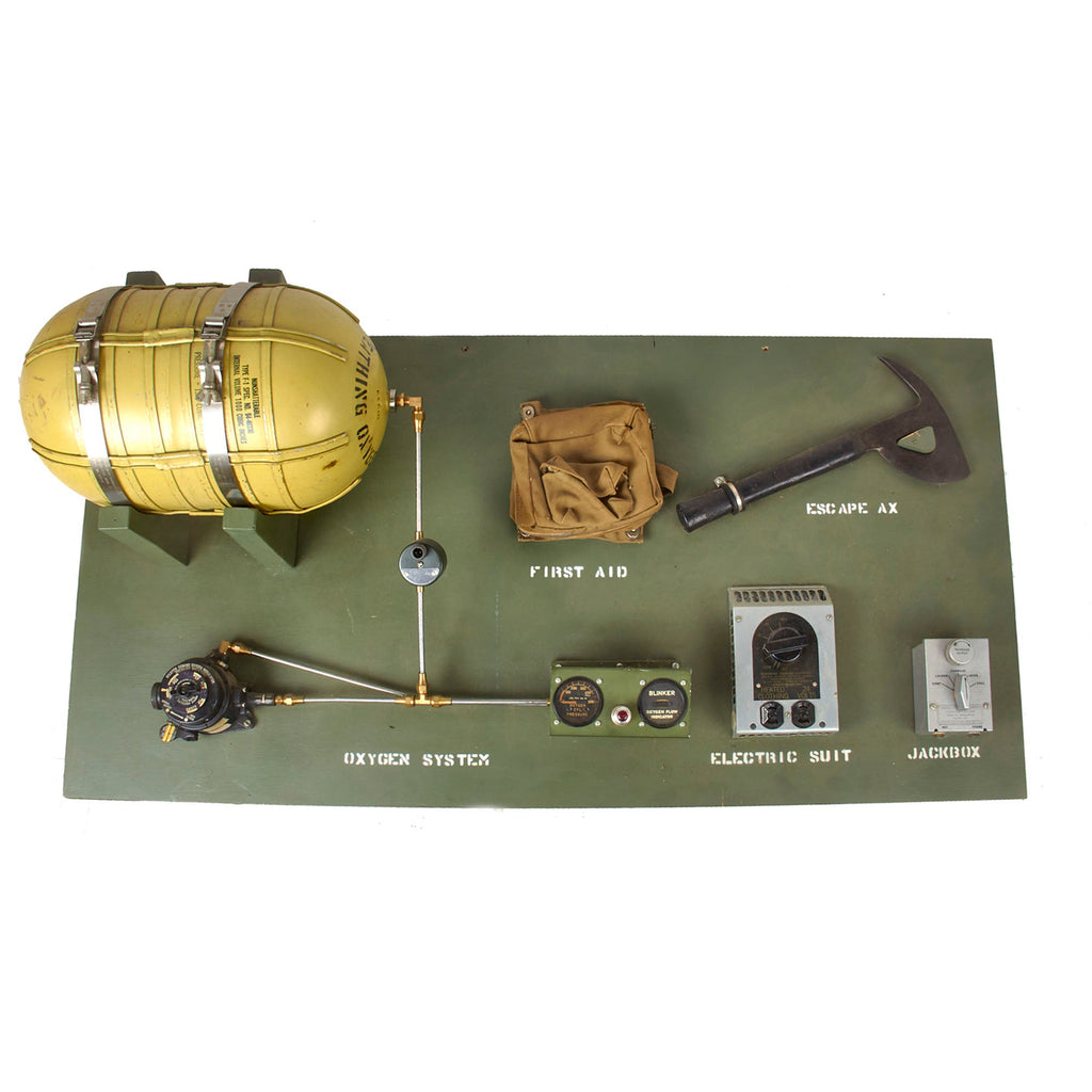 Original U.S. WWII AAF Oxygen System Display Board with Escape Ax & Electric Suit Toggle - Excellent Original Items