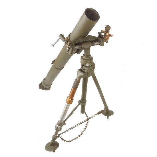 Original Portuguese WWII Type 81mm M/937 Display Mortar System with Commando Base Plate, Bipod, Optical Sight & Accessories - Inert Original Items