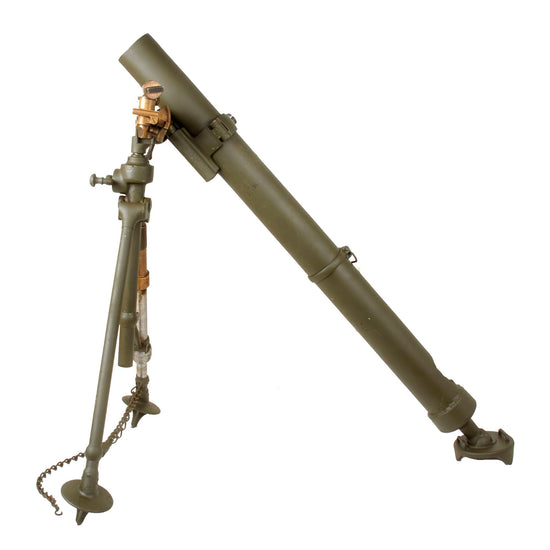 Original Portuguese WWII Type 81mm M/937 Display Mortar System with Commando Base Plate, Bipod, Optical Sight & Accessories - Inert Original Items