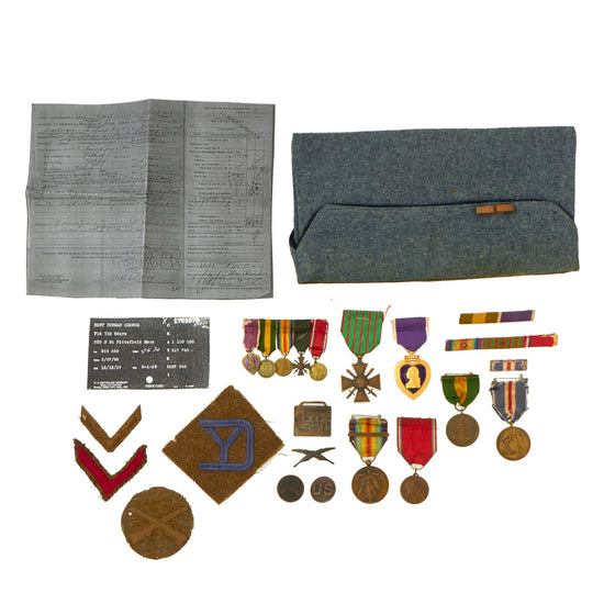 Original U.S. WWI 26th “Yankee” Division Army Field Clerk Purple Heart Medal Group with Extremely Scarce French-Made U.S. Victory Medal with Meuse-Argonne Bar Original Items