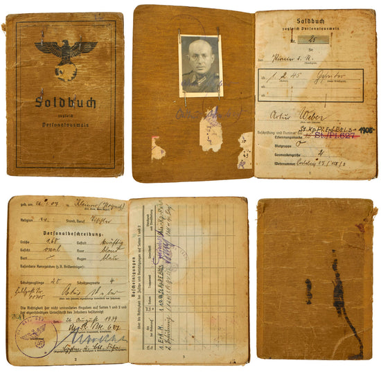 Original German WWII Soldbuch Soldier Identity & Payment Book of Operation Northwind Veteran Gefreiter Artur Weber with Translated Summary Original Items