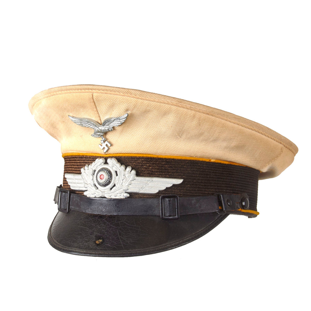 Original German WWII Rare Luftwaffe Flight Branch EM/NCO White Summer Weight Schirmmütze Visor Cap Original Items