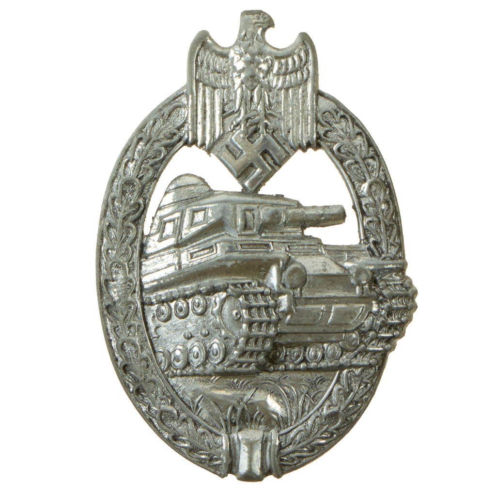 Original German WWII Silver Grade Panzer Assault Tank Badge by Adolf Scholtze of Grünwald - Scoop Back Style Original Items