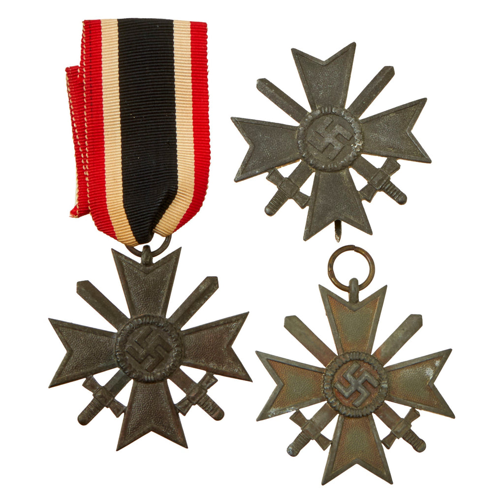 Original German WWII KvK War Merit Cross with Swords Lot - One 1st Class and Two 2nd Class - Kriegsverdienstkreuz Original Items