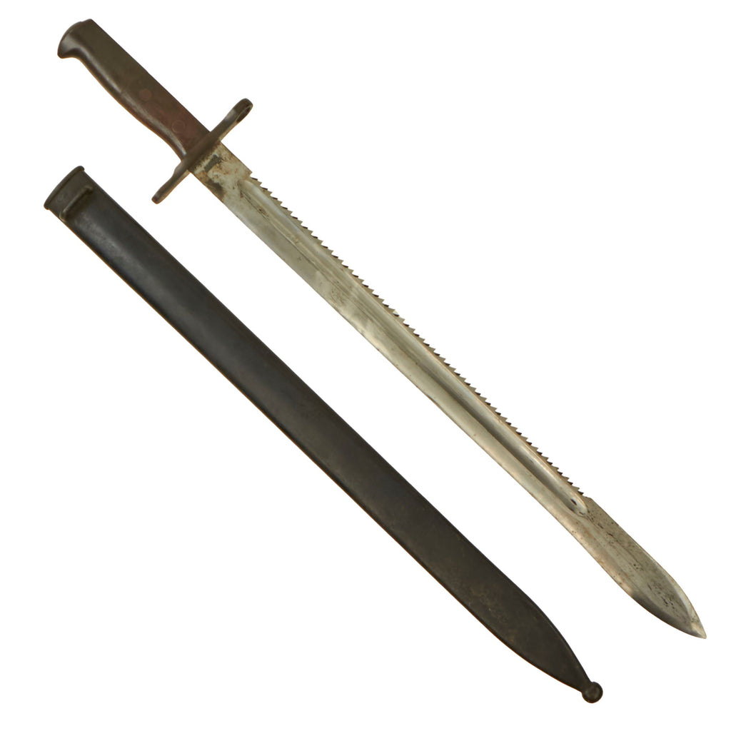 Original WWII Swiss Model 1914 Pioneer Sawback Sword Bayonet by Elsener with Scabbard Original Items