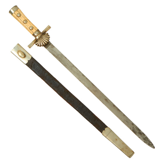 Original German Pre-WWI Hirschfänger Stag Handle Long Shooting Dress Cutlass by H. Barth with Scabbard Original Items