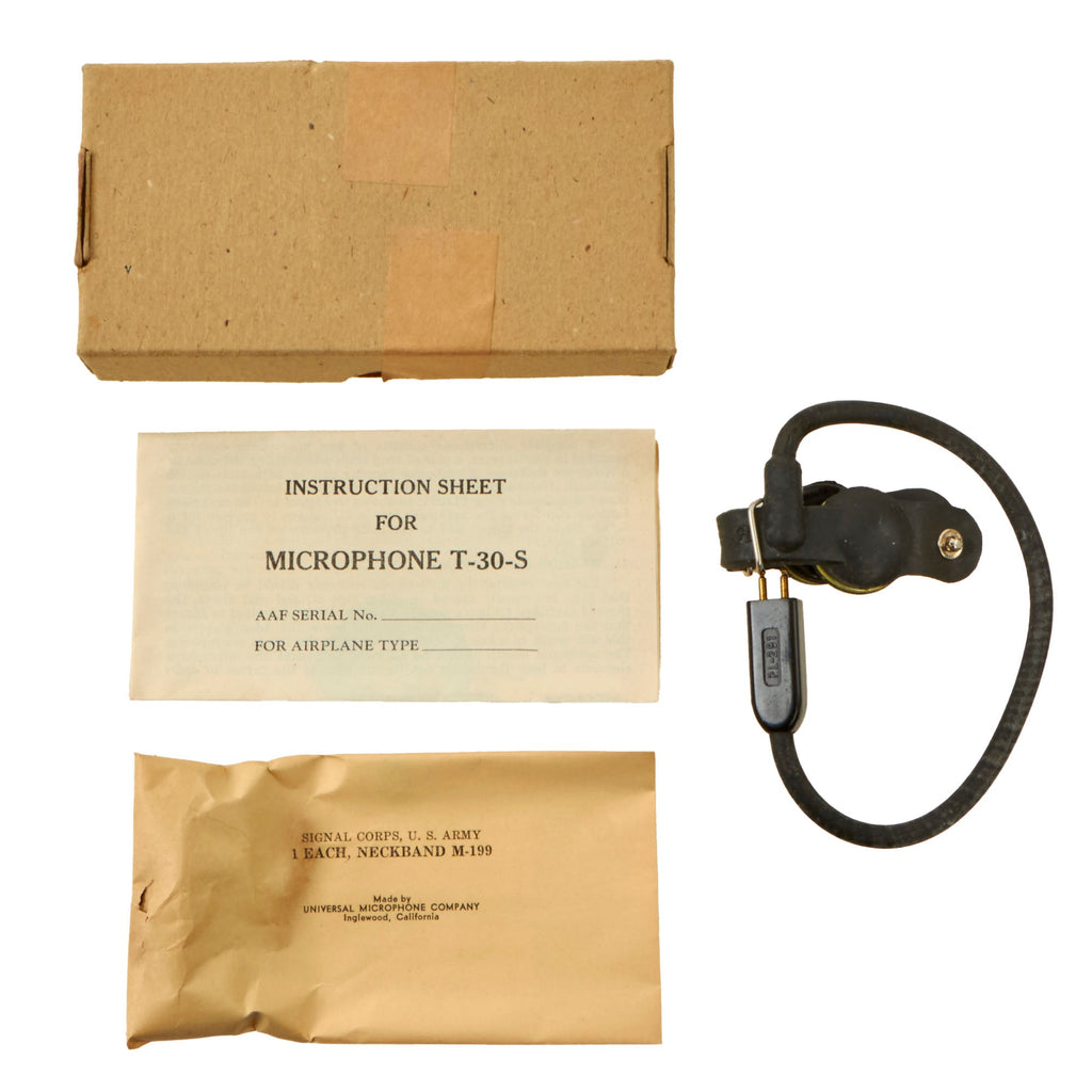 Original U.S. WWII T-30 Throat Microphone Set in Original Packaging with Sealed Neckband - Used by Tankers & Aviators Original Items