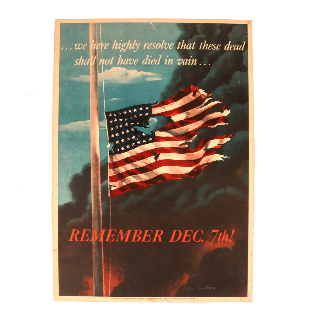 Original U.S. WWII Pearl Harbor Remember December 7th Propaganda Poster - 14 x 20” Original Items