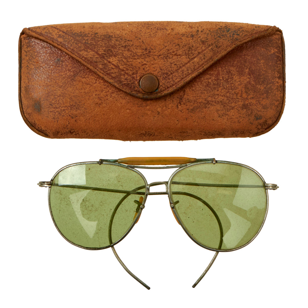 Original WWII USAAF Private-Purchase Aviator Sunglasses with Possibly Named Leather Case Original Items