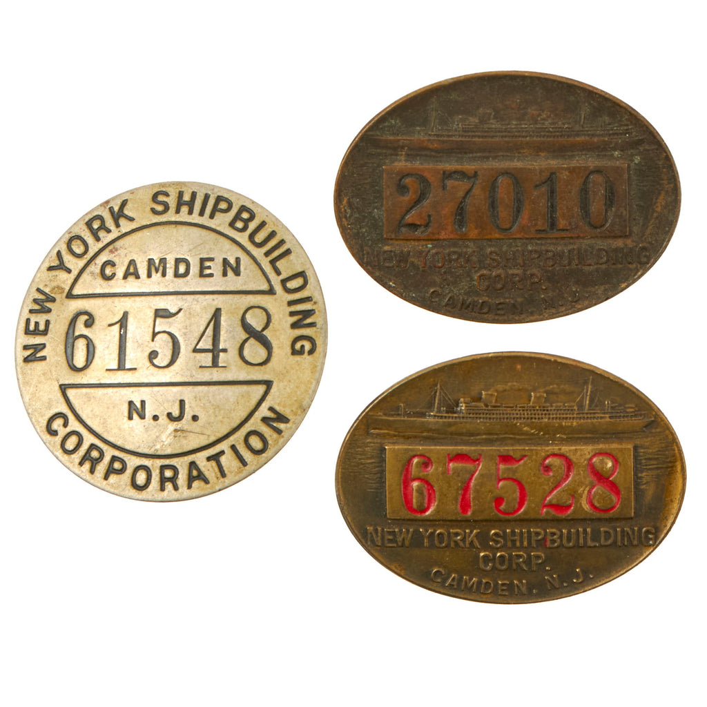 Original U.S. WWII Homefront New York Shipbuilding Corporation Camden, NJ Employee Badges - Lot of Three Original Items