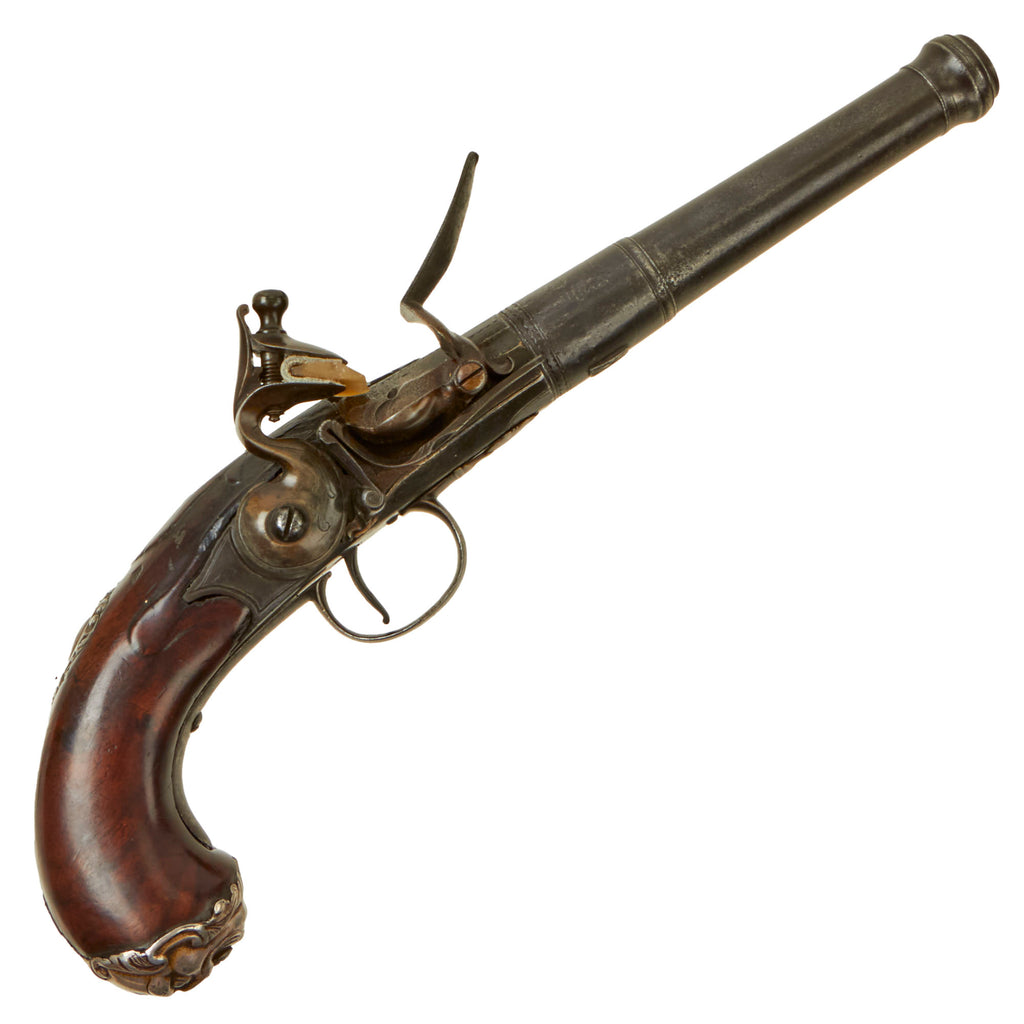 Original 18th Century English Queen Anne Flintlock Pistol by Fletcher with Turn-Off Barrel and Grotesque Butt Cap - Circa 1780 Original Items