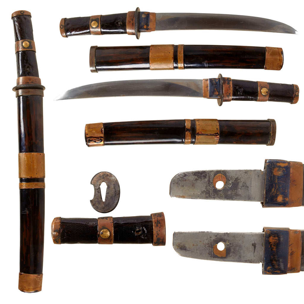 Original 18th Century Japanese Edo Period Handmade Tanto Short Sword with Copper Decorated Lacquered Fittings Original Items