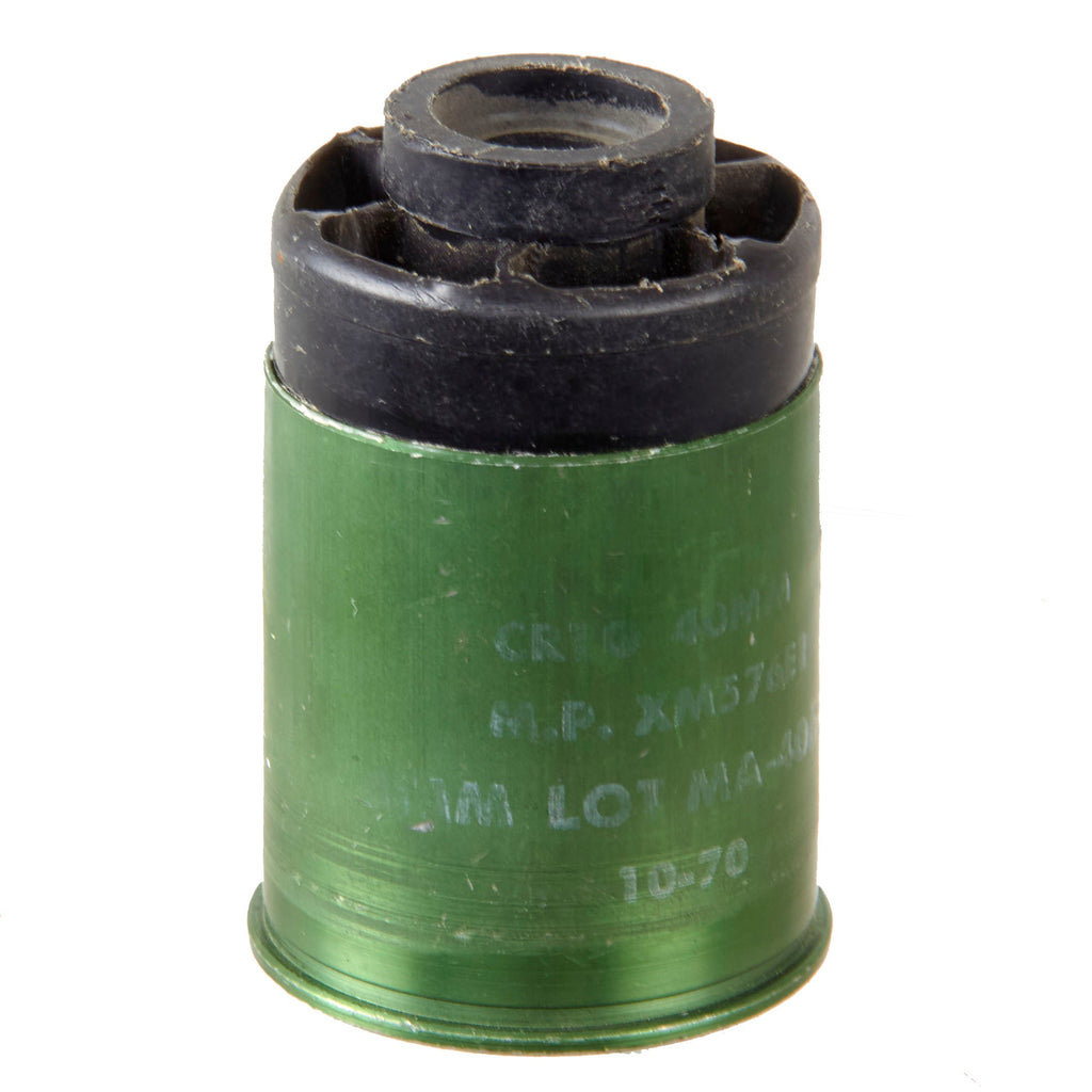 Original U.S. Vietnam War Inert 40mm XM576E1 High Velocity Buckshot Shotgun Round with XM199 Aluminum Case - Dated 1970 Original Items