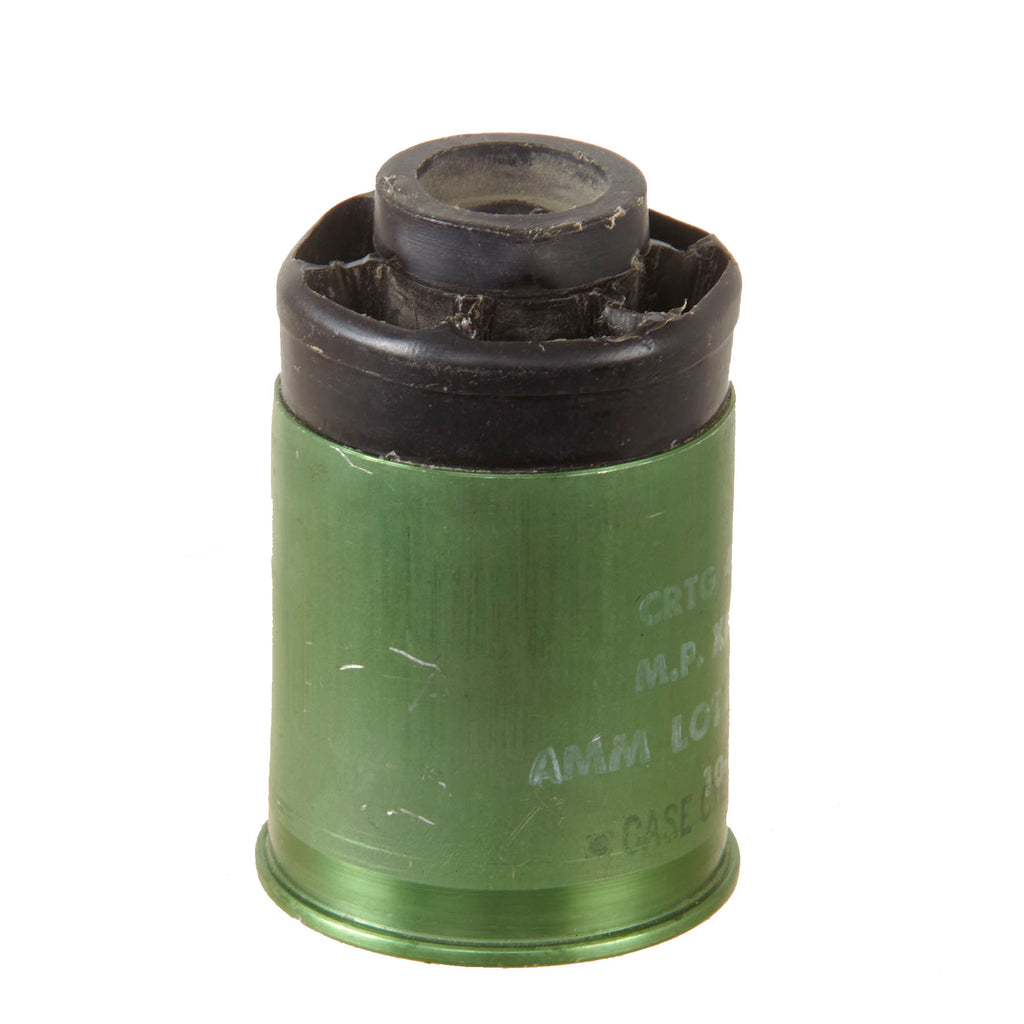 Original U.S. Vietnam War Inert 40mm XM576E1 High Velocity Buckshot Shotgun Round with XM199 Aluminum Case - Dated 1970 Original Items