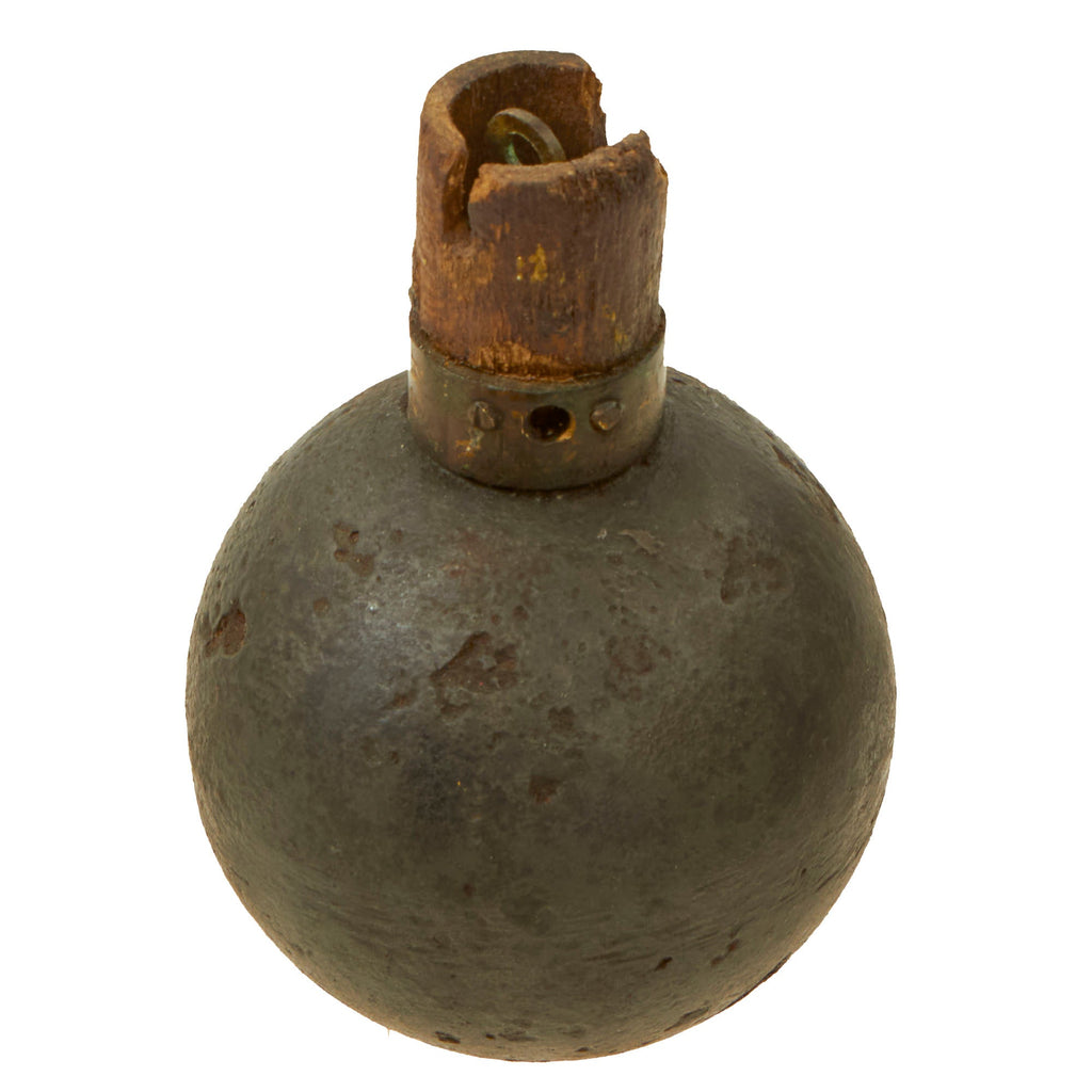 Original French WWI Model 1914 Bracelet Ball Hand Grenade with Fuse & Pull Ring Housing - Inert Original Items