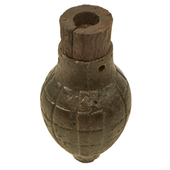 Original French WWI Inert Foug M1916 Inert Lemon Grenade with Partial Wooden Top Plug - Citron modèle 1916 Original Items