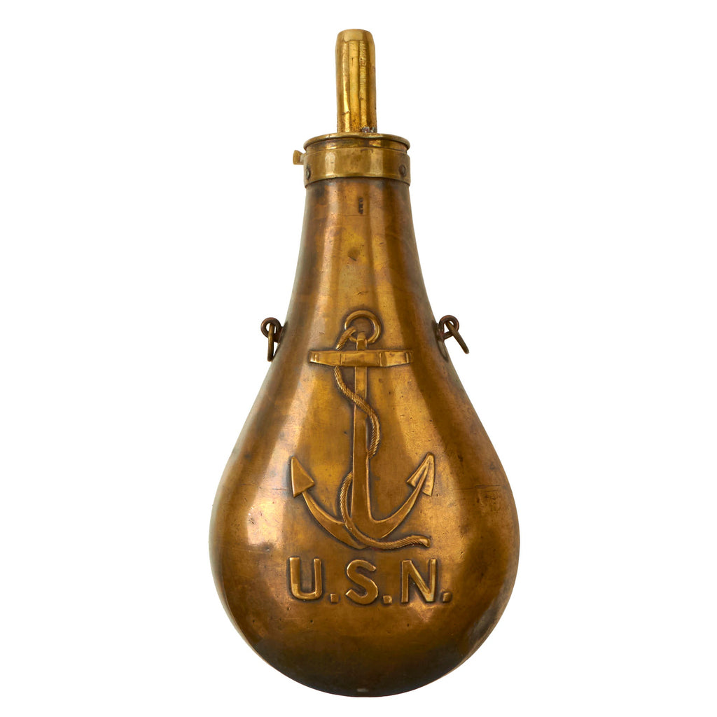 Original U.S. Mexican-American War Stimpson Contract “Fouled Anchor” US Navy Powder Flask - Inspected by Oliver Hazard Perry - Extremely Rare Original Items