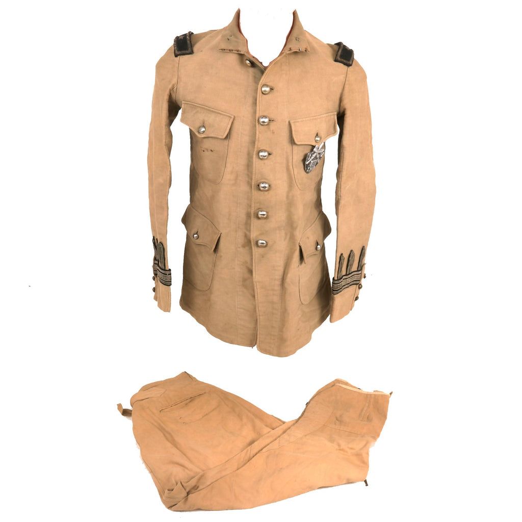 Original Mexican Revolution Era Mexican Constitutionalist Major’s Khaki Field Uniform Jacket & Breeches with Pocket Badge Original Items