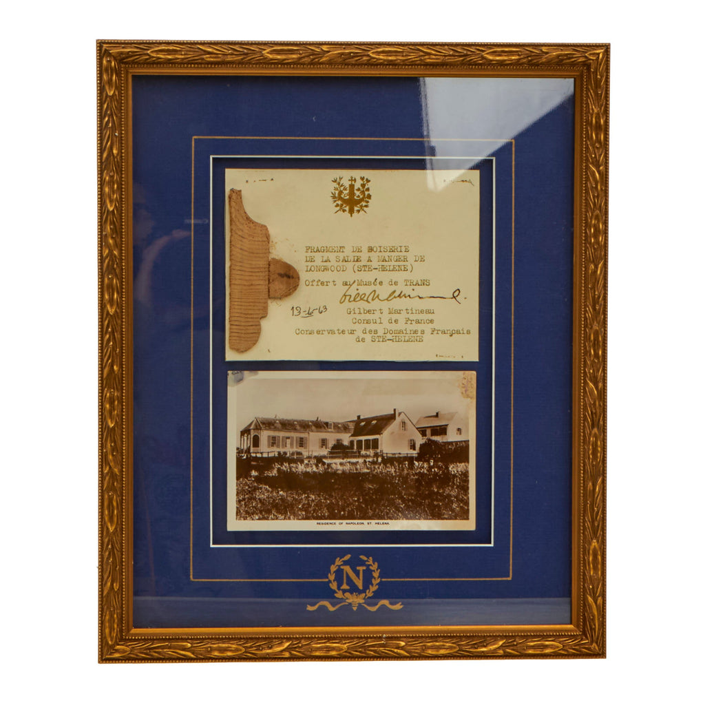 Original French Napoleonic Framed Fragment of Woodwork from Napoleon’s Home on St. Helena - 11¼ x 13¾” Original Items