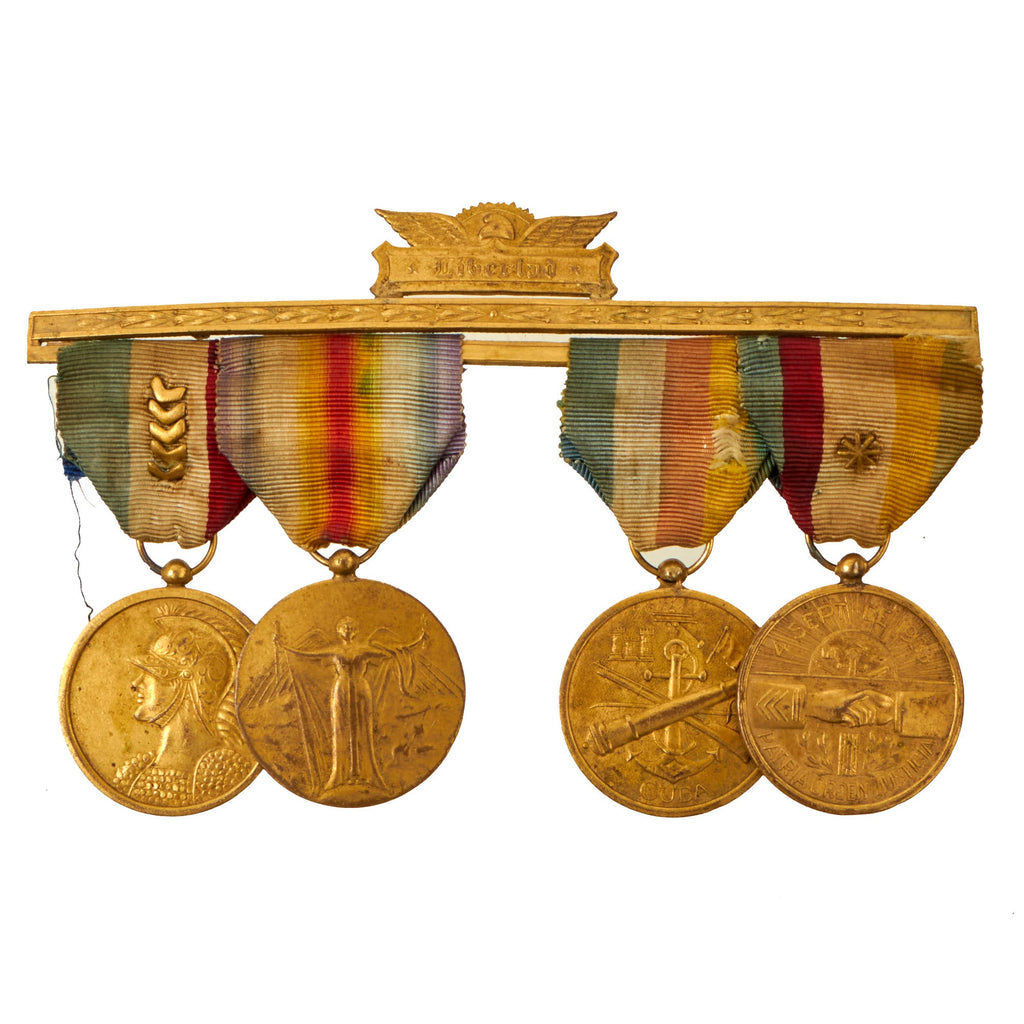 Original Cuban WWI Army Libertad Medal Bar with WWI Victory Medal & Long Service Medal with 5 Chevrons Original Items