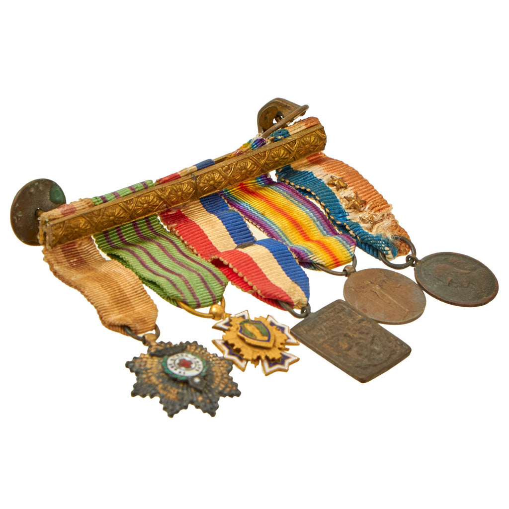 Original Cuban WWI & WWII Army Miniature 5-Medal Bar with WWI Victory Medal & Long Service Medal with 3 Stars Original Items