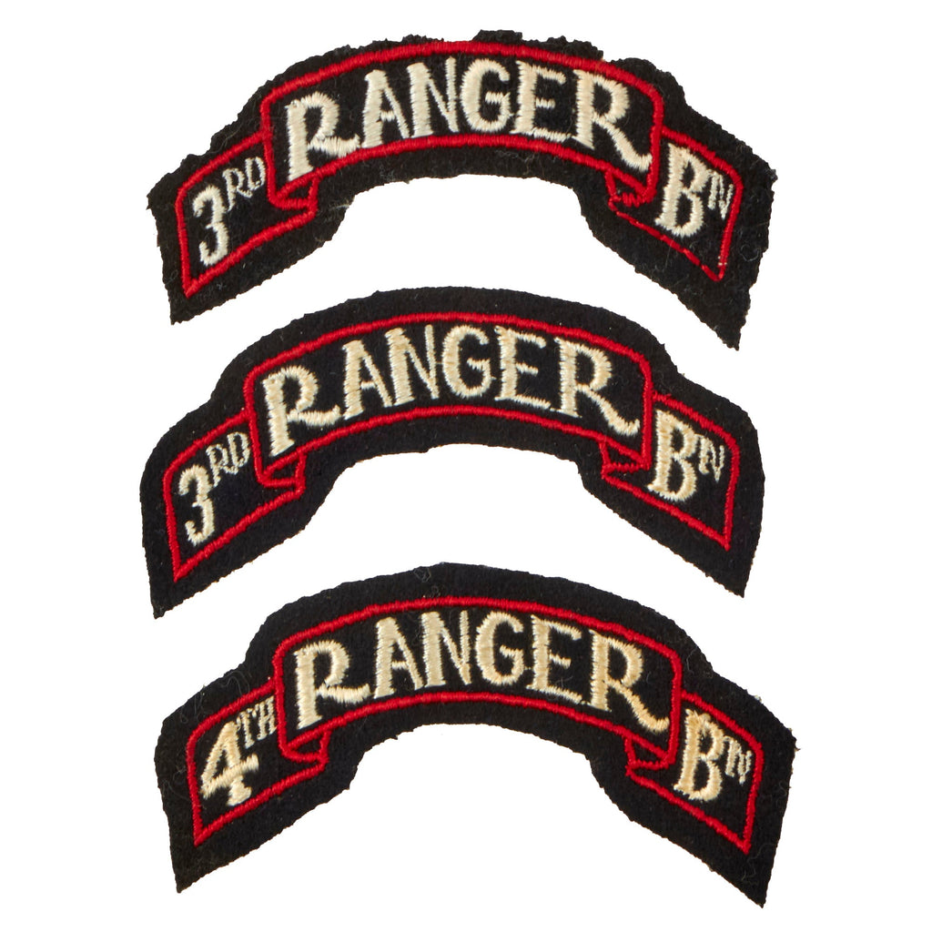 Original U.S. WWII Lot of Three Ranger Battalion Scroll Patches - 3rd & 4th Rangers Original Items