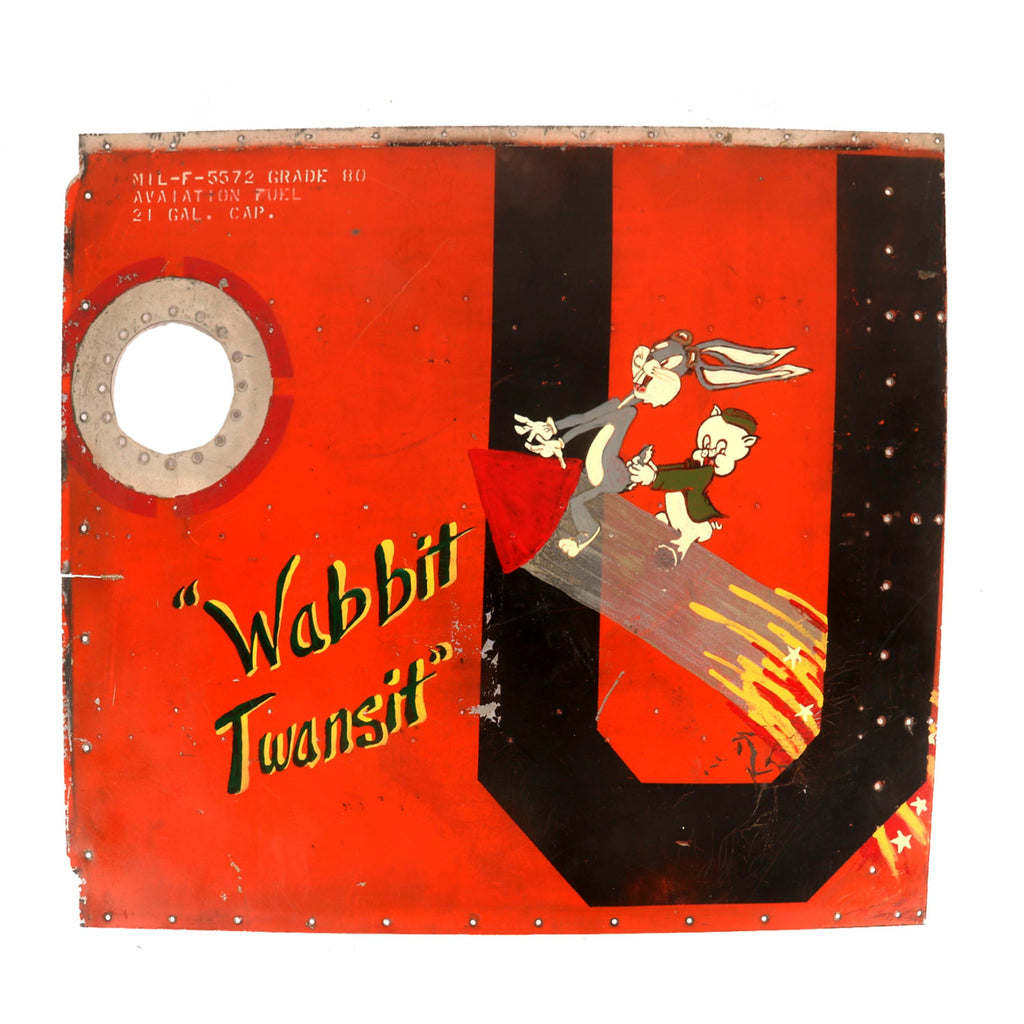 Original Vietnam War Era Aircraft Skin with Possibly Original “Wabbit Transit” Looney Toons Nose Art - 32 x 37” Original Items