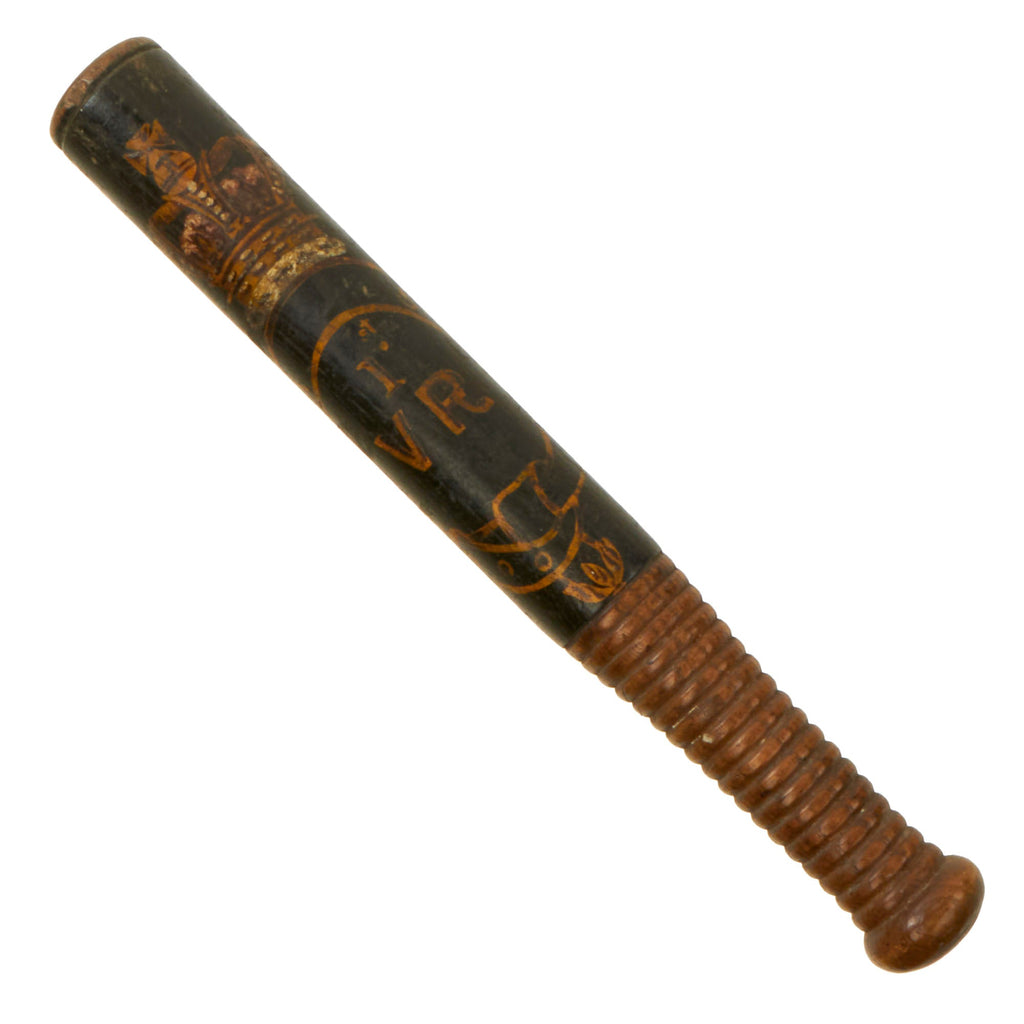 Original British Victorian Painted Wickham Skeith Mounted Bobby Police Truncheon with V.R. Proof & Painted Sun Top - Circa 1870 Original Items