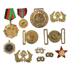 Original Afghan 1940s to GWOT Era Insignia Lot - Belt Buckles, Medals - 12 Items Total