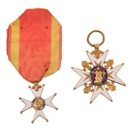 Original French & Spanish 19th Century Gold Medal Lot - Military Order of St. Louis Planchet & Royal and Military Order of Saint Ferdinand Mini Medal